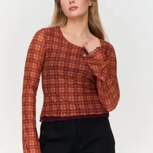 24COLOURS Mesh Checkered Top | Orange