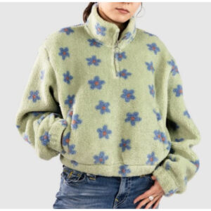 24COLOURS Fleece Flower Print Sweater | Green
