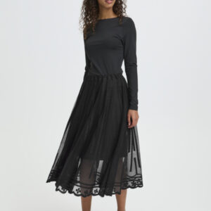 ICHI Tulle Midi Skirt | Black