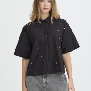 ICHI Short-Sleeve Shirt With Strasses | Black