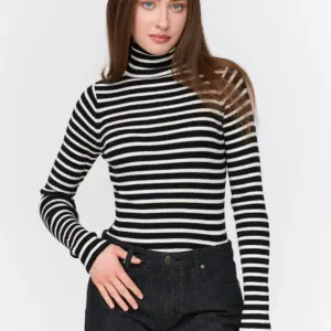24COLOURS Striped Turtleneck Top | Black & White