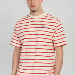 KAOTIKO Coffee Culture Stripes T-Shirt | Red / Ivory