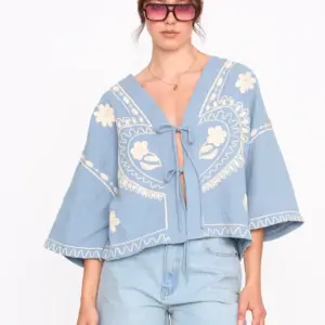 24COLOURS Cotton Japanese-Style Cardigan | Light Blue